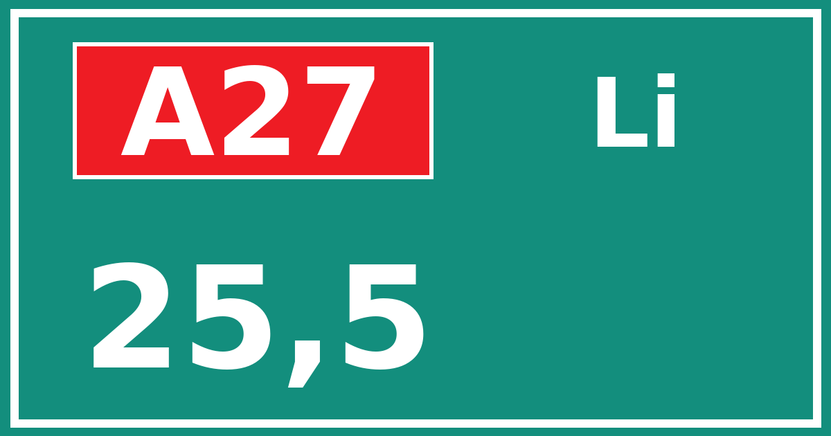 Hectometerbord A27 25,5 zijde Li