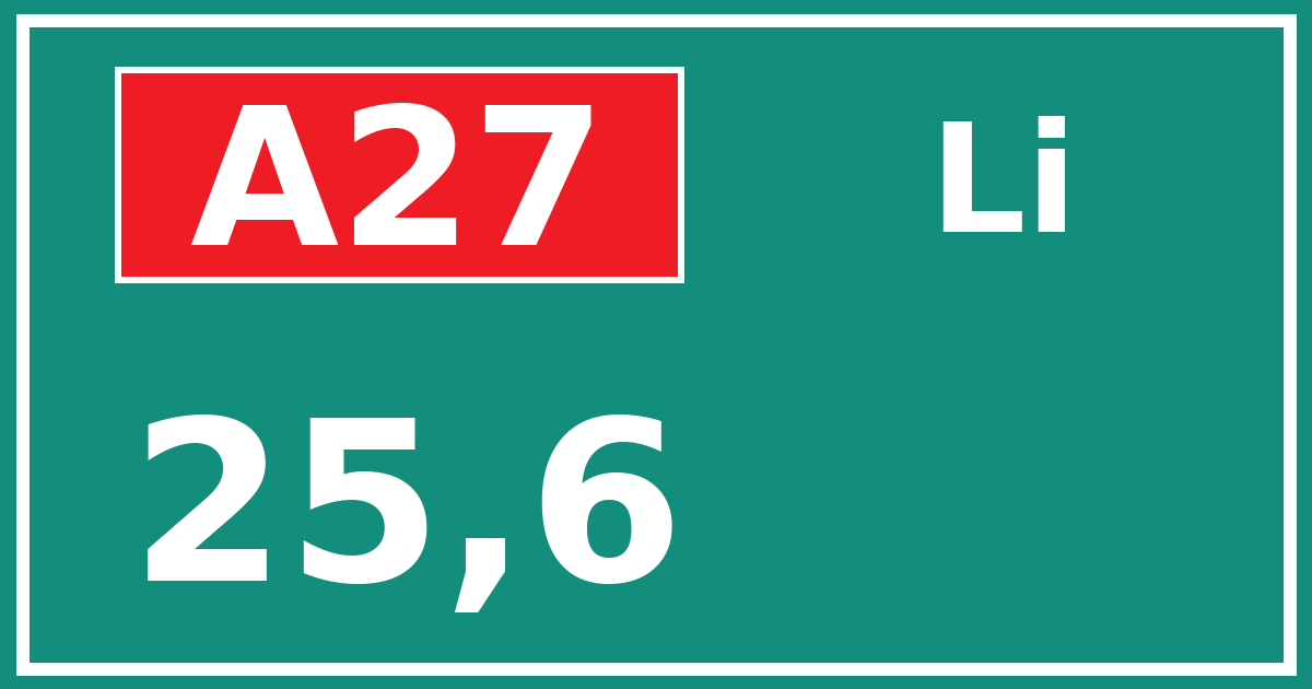 Hectometerbord A27 25,6 zijde Li
