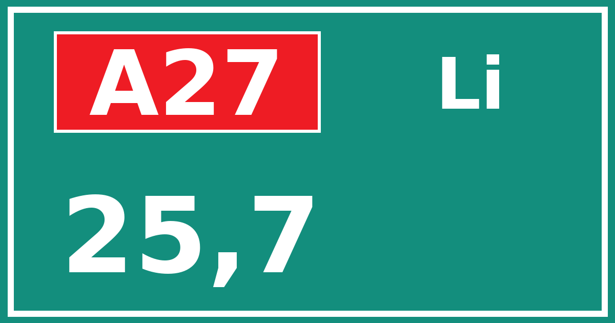 Hectometerbord A27 25,7 zijde Li