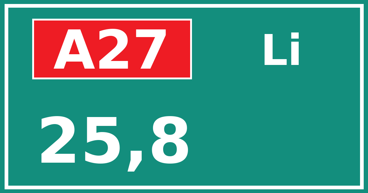 Hectometerbord A27 25,8 zijde Li