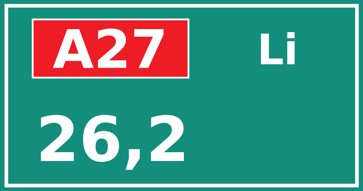 Hectometerbord A27 26,2 zijde Li