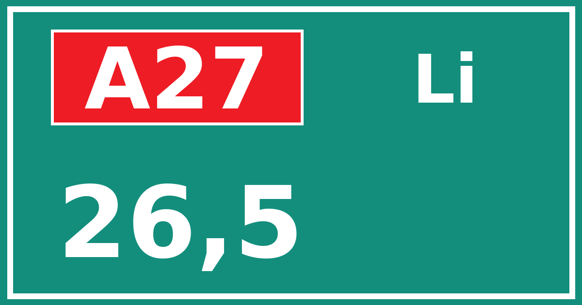 Hectometerbord A27 26,5 zijde Li