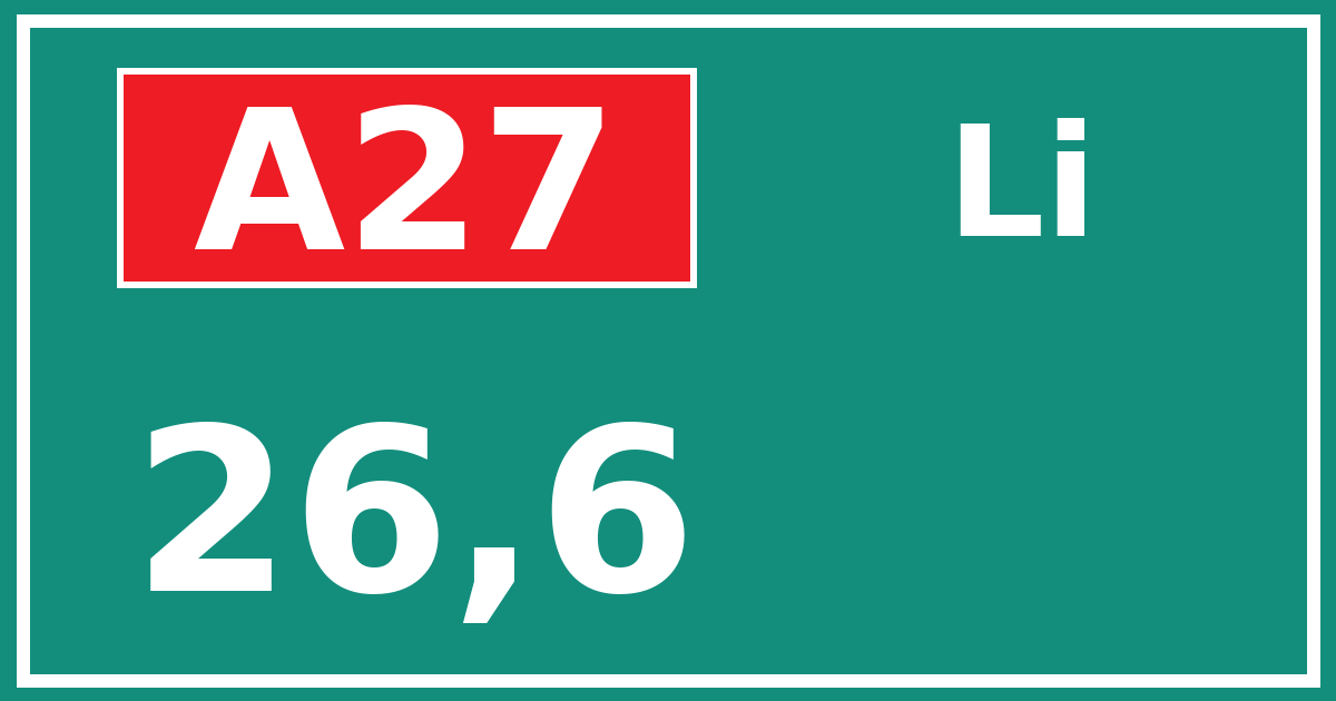 Hectometerbord A27 26,6 zijde Li