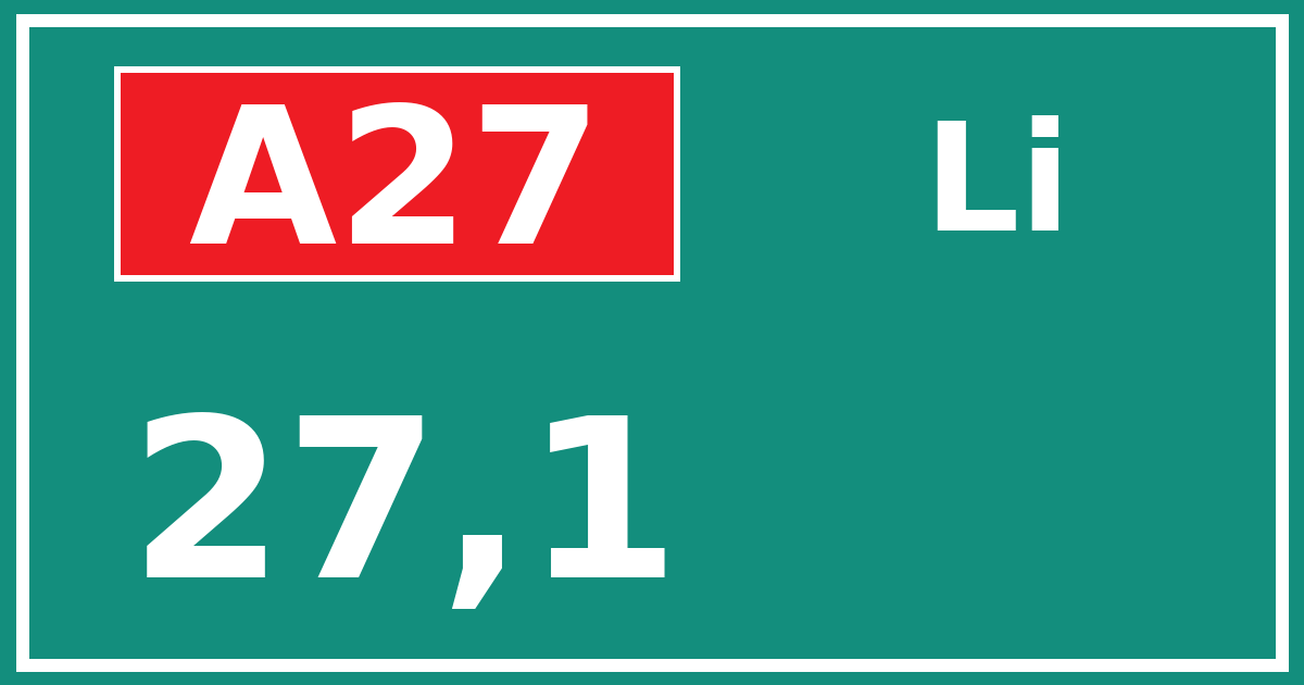 Hectometerbord A27 27,1 zijde Li