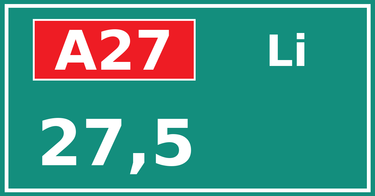 Hectometerbord A27 27,5 zijde Li