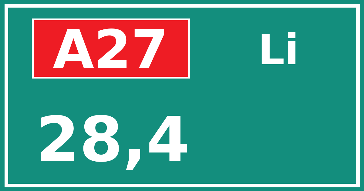 Hectometerbord A27 28,4 zijde Li