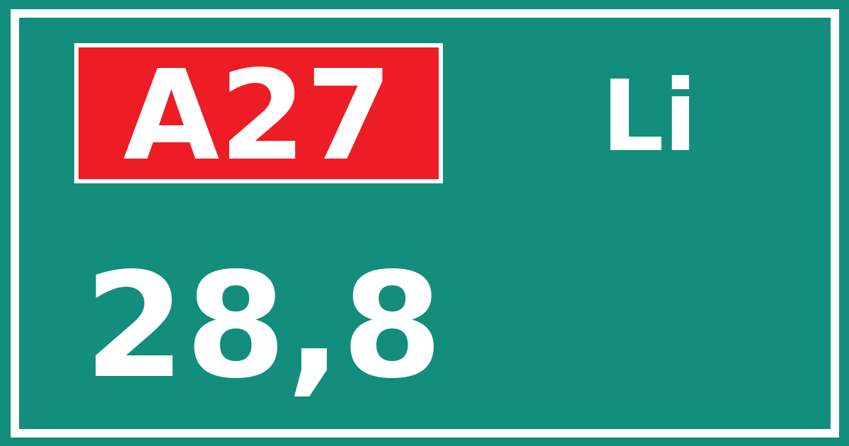 Hectometerbord A27 28,8 zijde Li