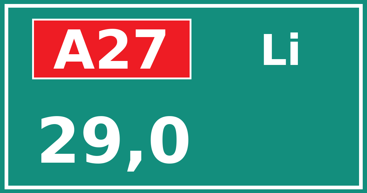 Hectometerbord A27 29,0 zijde Li