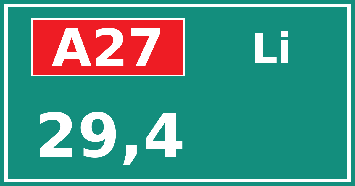 Hectometerbord A27 29,4 zijde Li