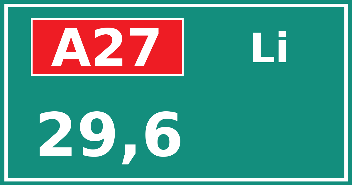 Hectometerbord A27 29,6 zijde Li