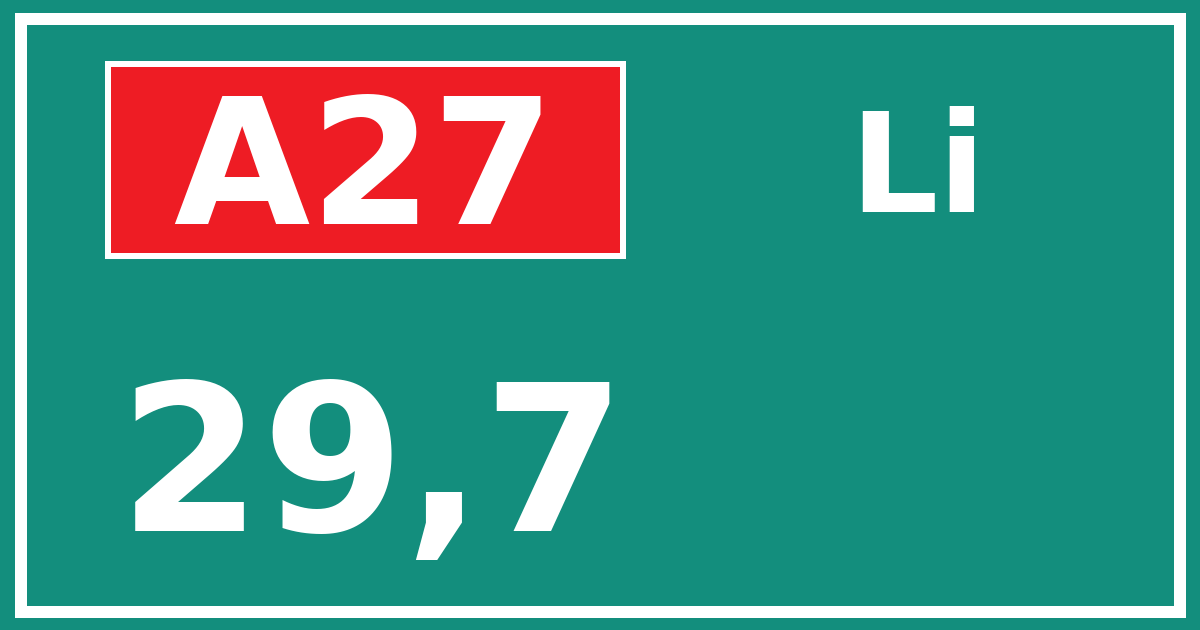 Hectometerbord A27 29,7 zijde Li