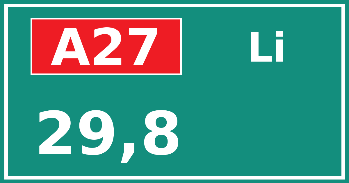 Hectometerbord A27 29,8 zijde Li
