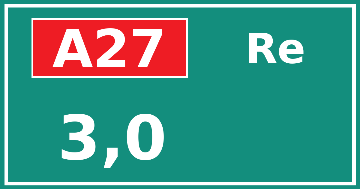 Hectometerbord A27 3,0 zijde Re