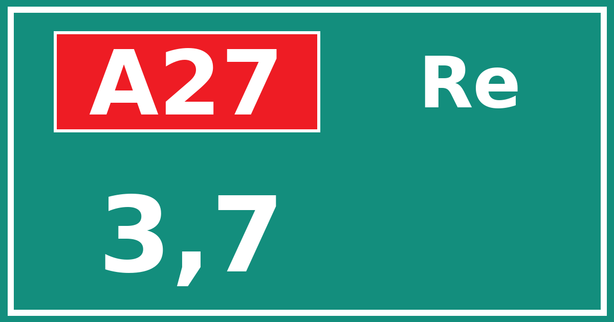 Hectometerbord A27 3,7 zijde Re