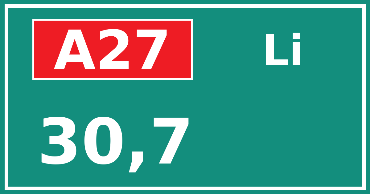 Hectometerbord A27 30,7 zijde Li
