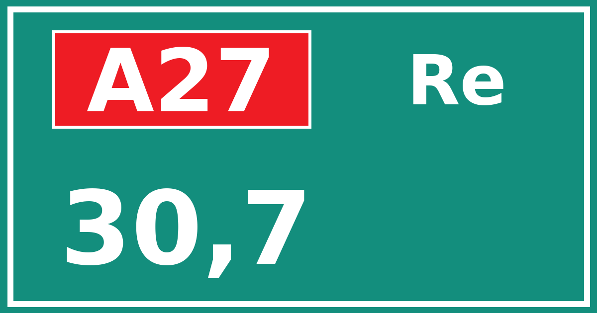Hectometerbord A27 30,7 zijde Re