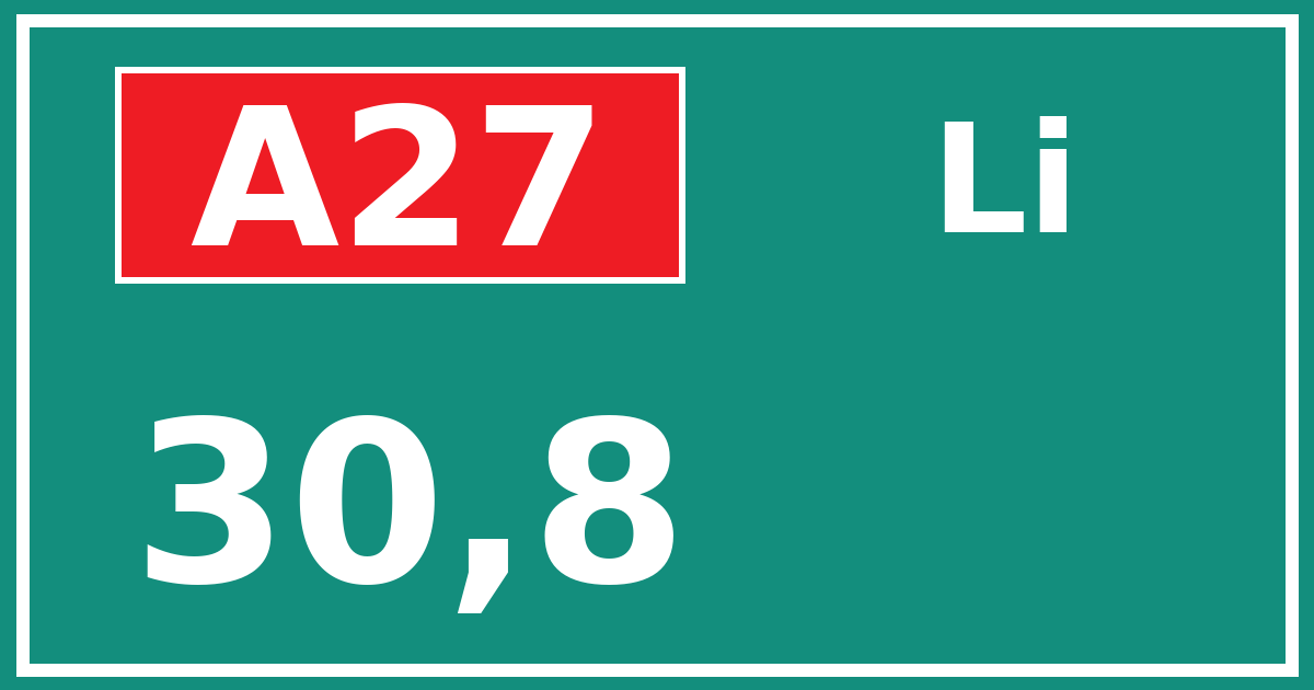 Hectometerbord A27 30,8 zijde Li