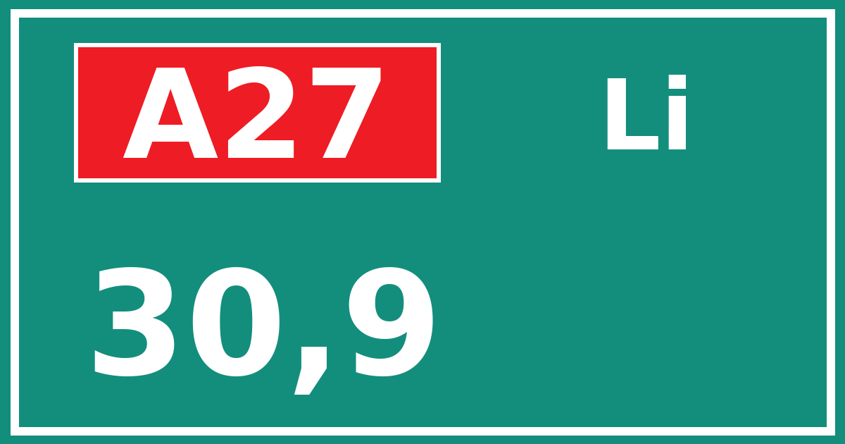 Hectometerbord A27 30,9 zijde Li