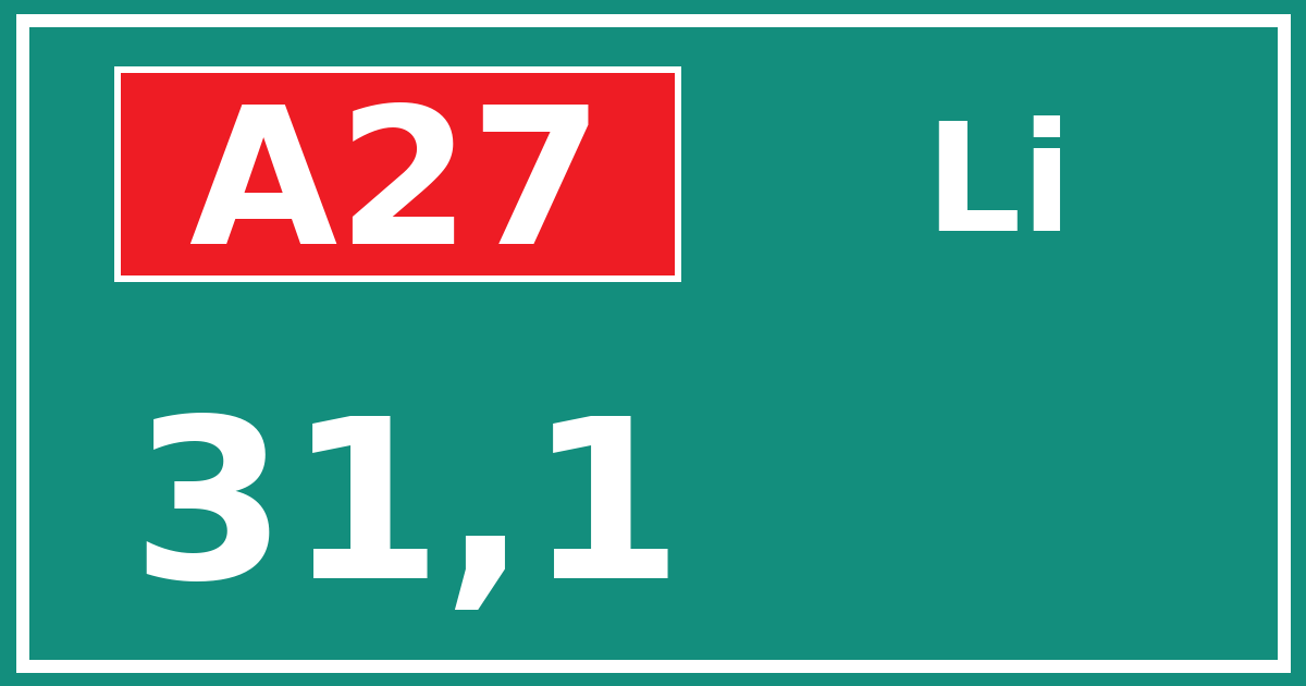 Hectometerbord A27 31,1 zijde Li