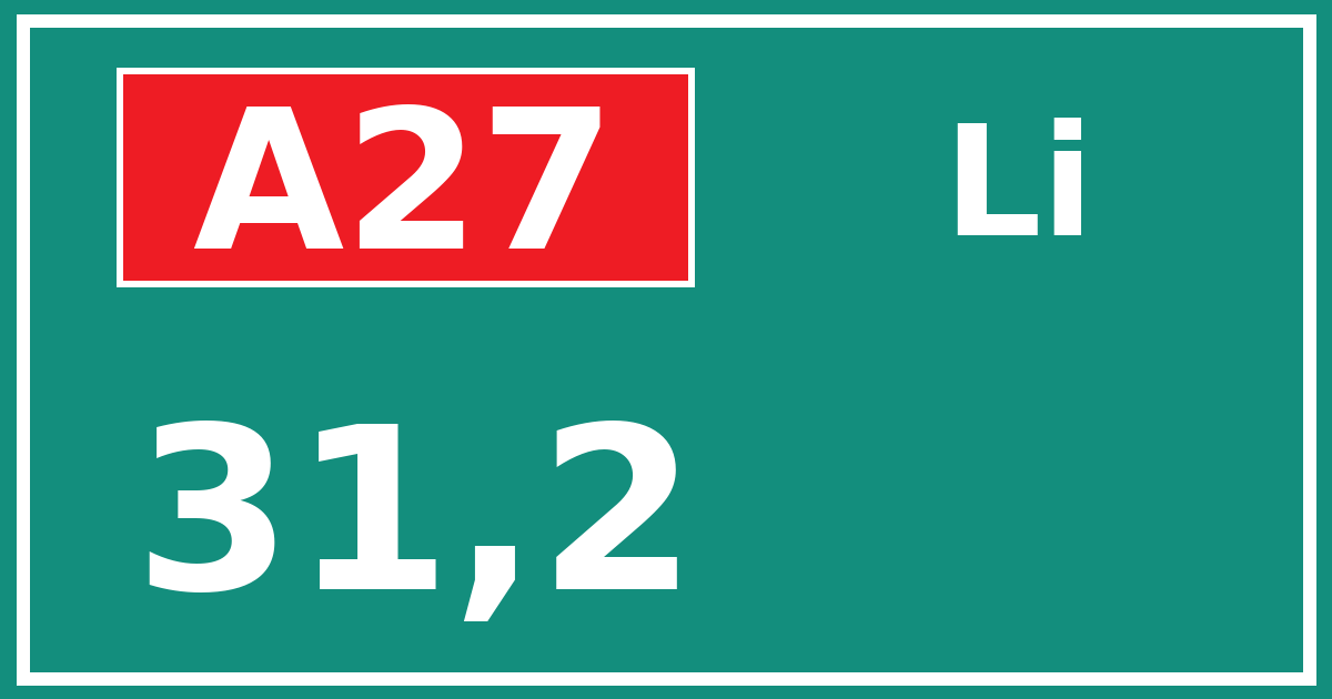 Hectometerbord A27 31,2 zijde Li