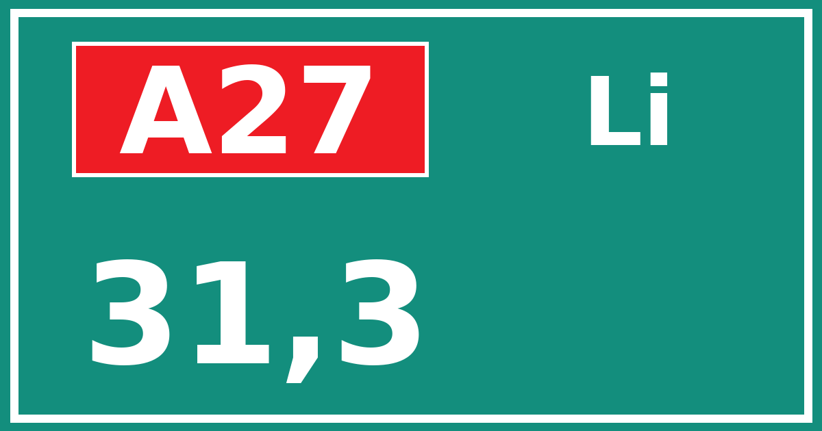 Hectometerbord A27 31,3 zijde Li