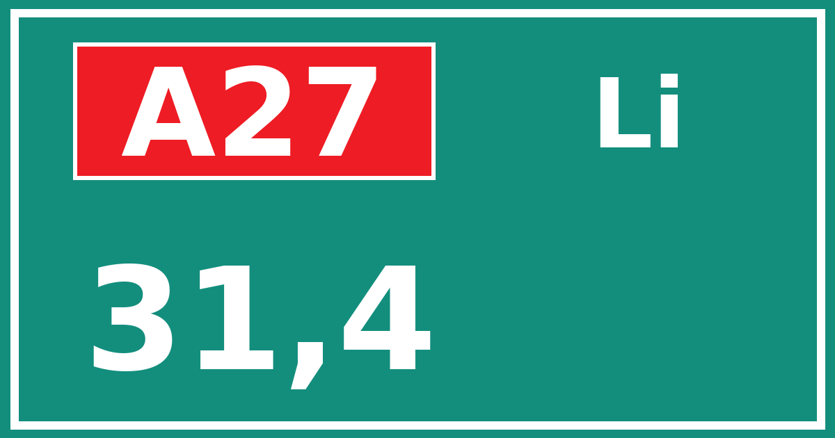 Hectometerbord A27 31,4 zijde Li