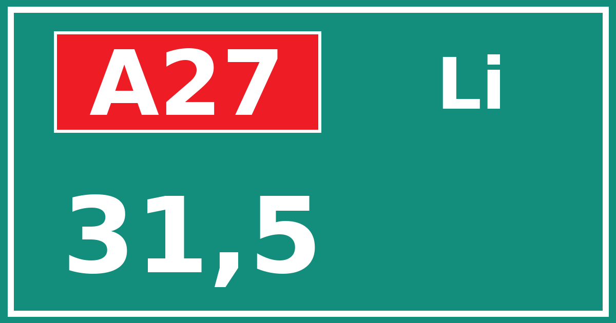 Hectometerbord A27 31,5 zijde Li