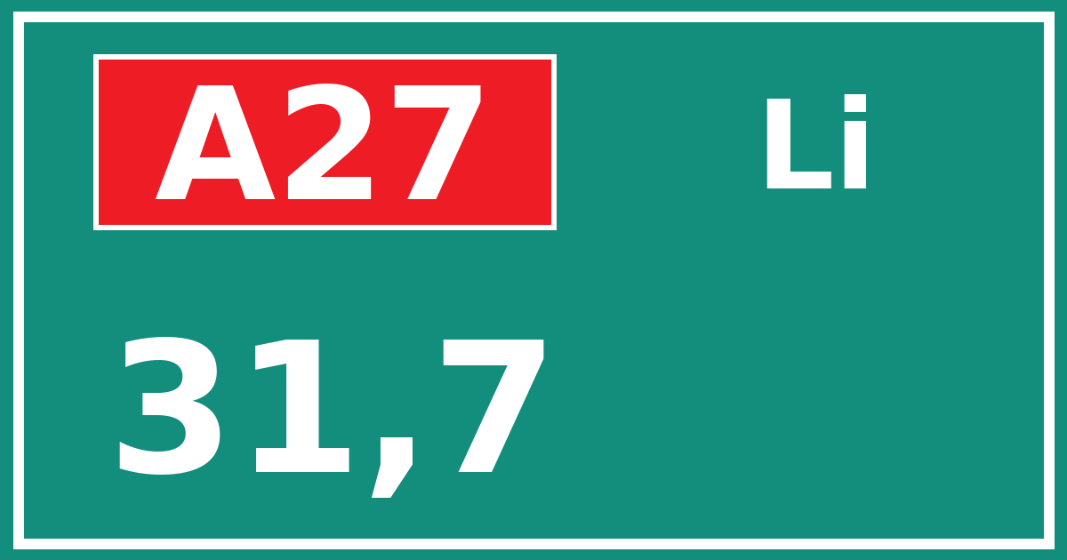 Hectometerbord A27 31,7 zijde Li
