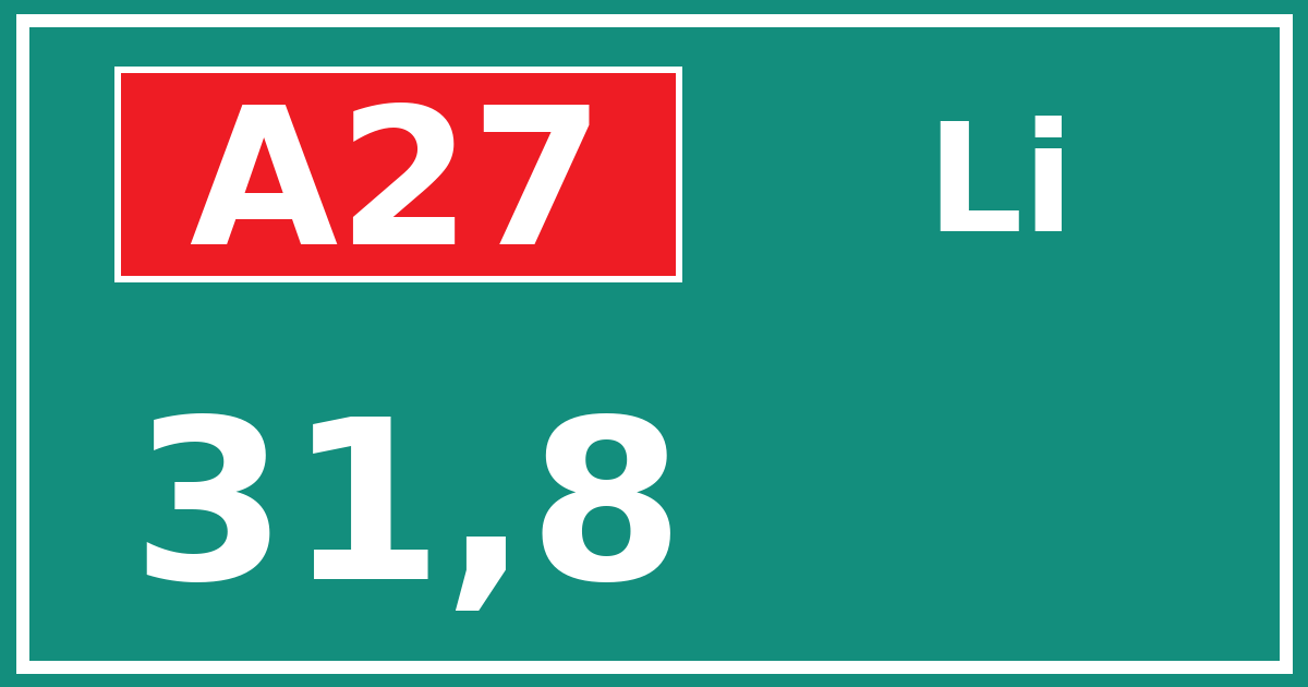 Hectometerbord A27 31,8 zijde Li