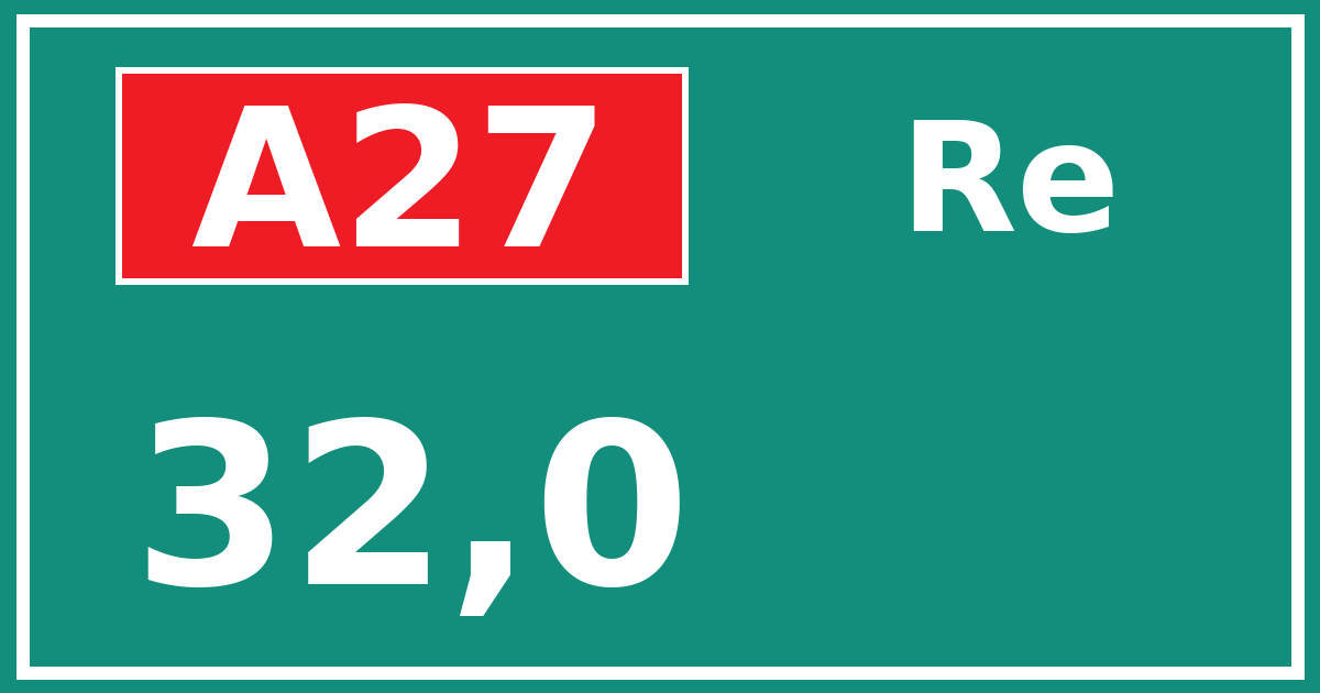 Hectometerbord A27 32,0 zijde Re