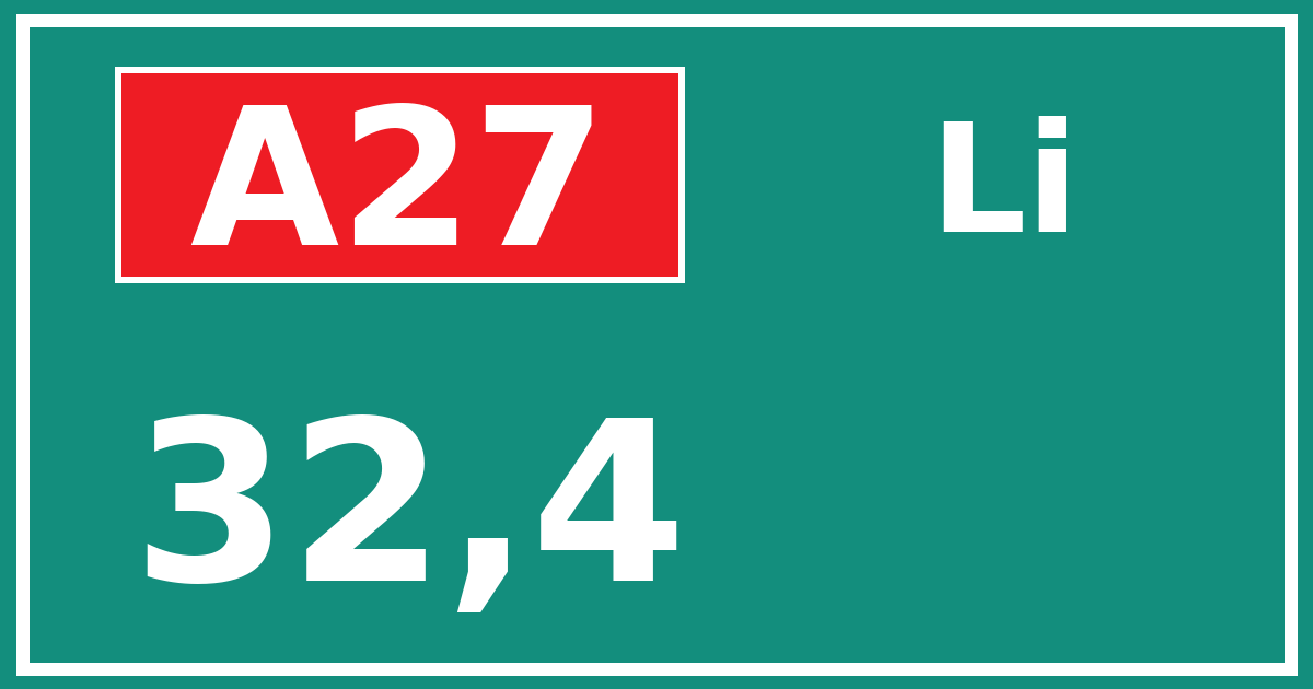 Hectometerbord A27 32,4 zijde Li