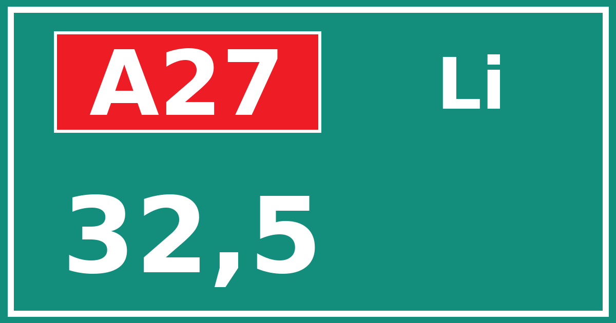 Hectometerbord A27 32,5 zijde Li
