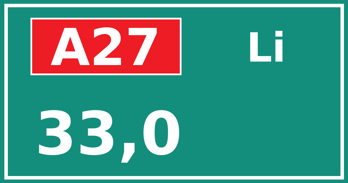 Hectometerbord A27 33,0 zijde Li