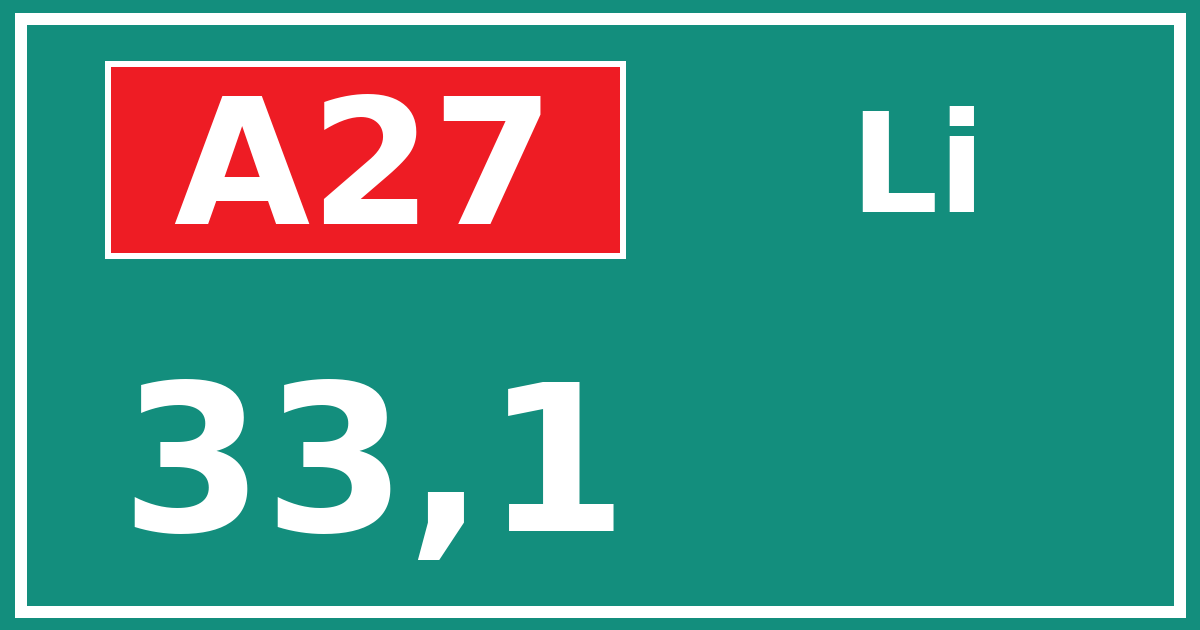 Hectometerbord A27 33,1 zijde Li