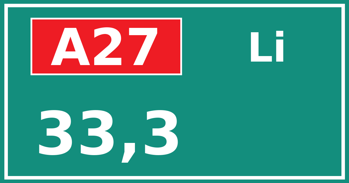 Hectometerbord A27 33,3 zijde Li