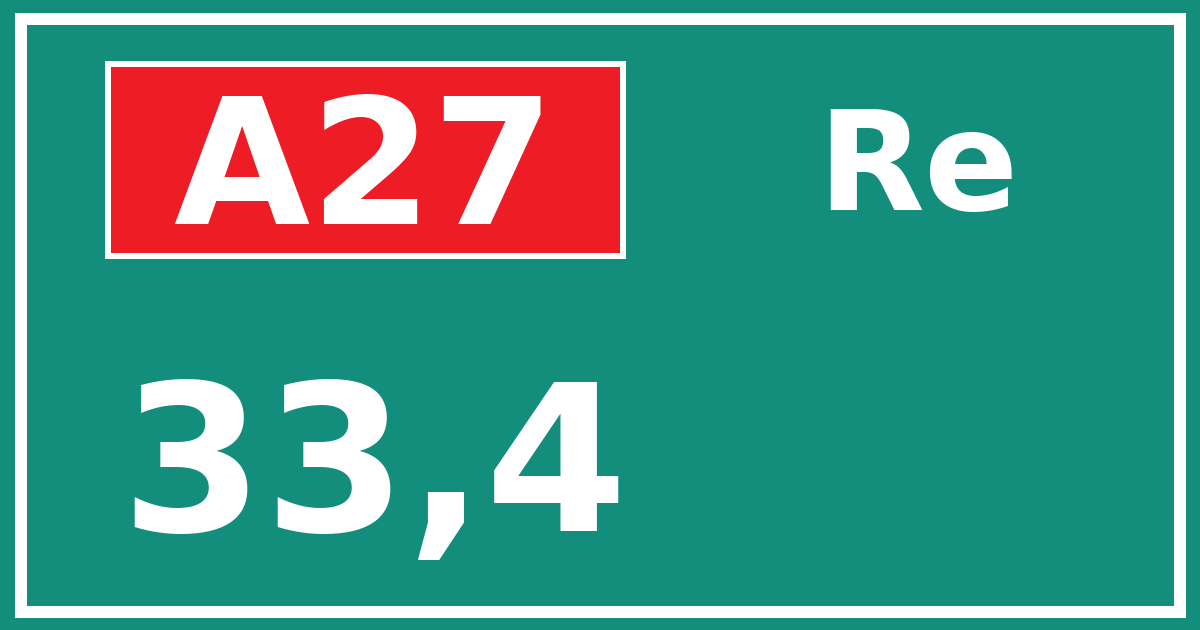 Hectometerbord A27 33,4 zijde Re