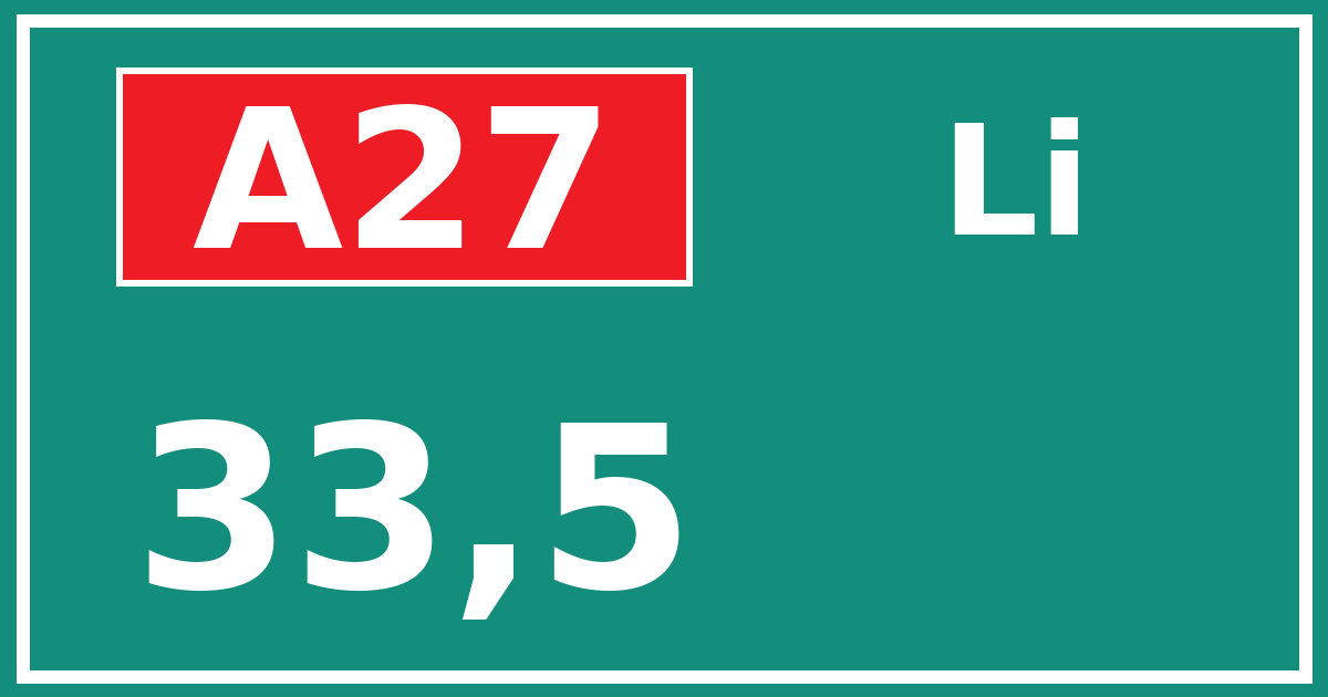 Hectometerbord A27 33,5 zijde Li