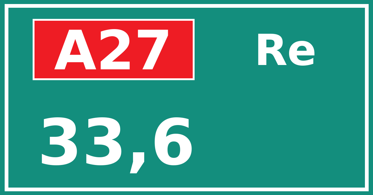 Hectometerbord A27 33,6 zijde Re