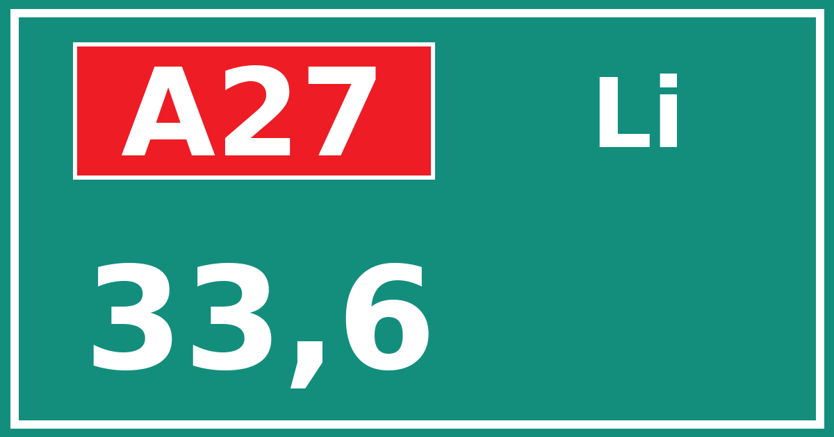 Hectometerbord A27 33,6 zijde Li