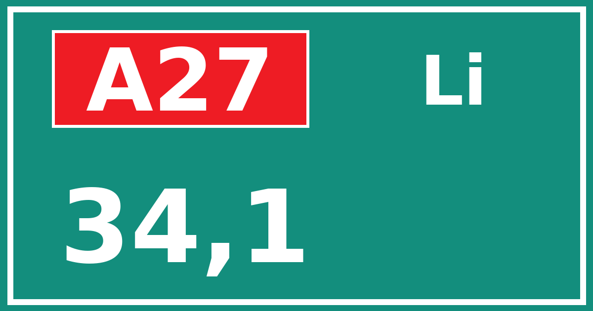 Hectometerbord A27 34,1 zijde Li