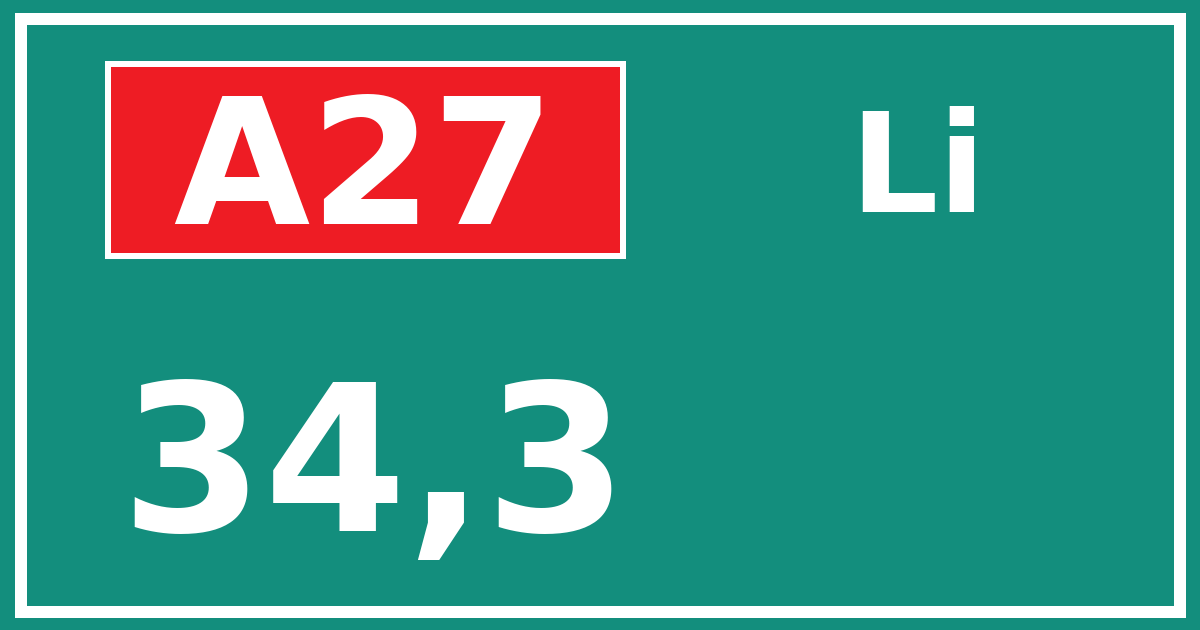 Hectometerbord A27 34,3 zijde Li