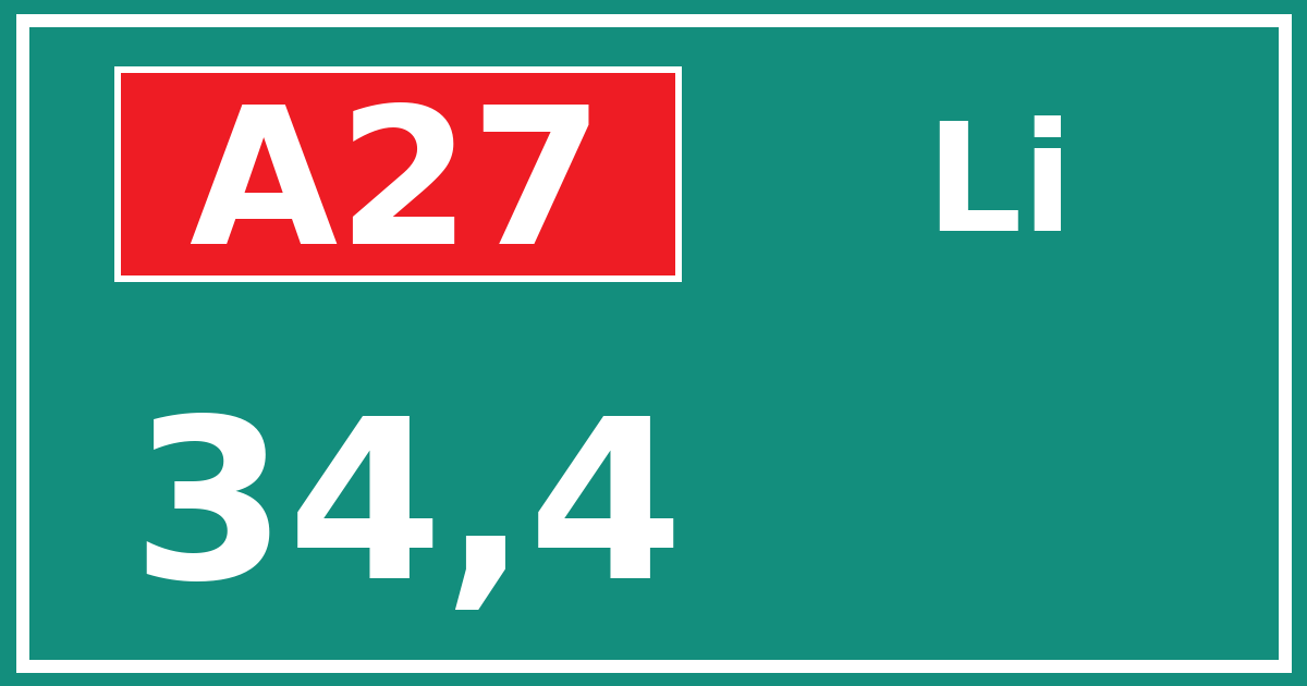 Hectometerbord A27 34,4 zijde Li