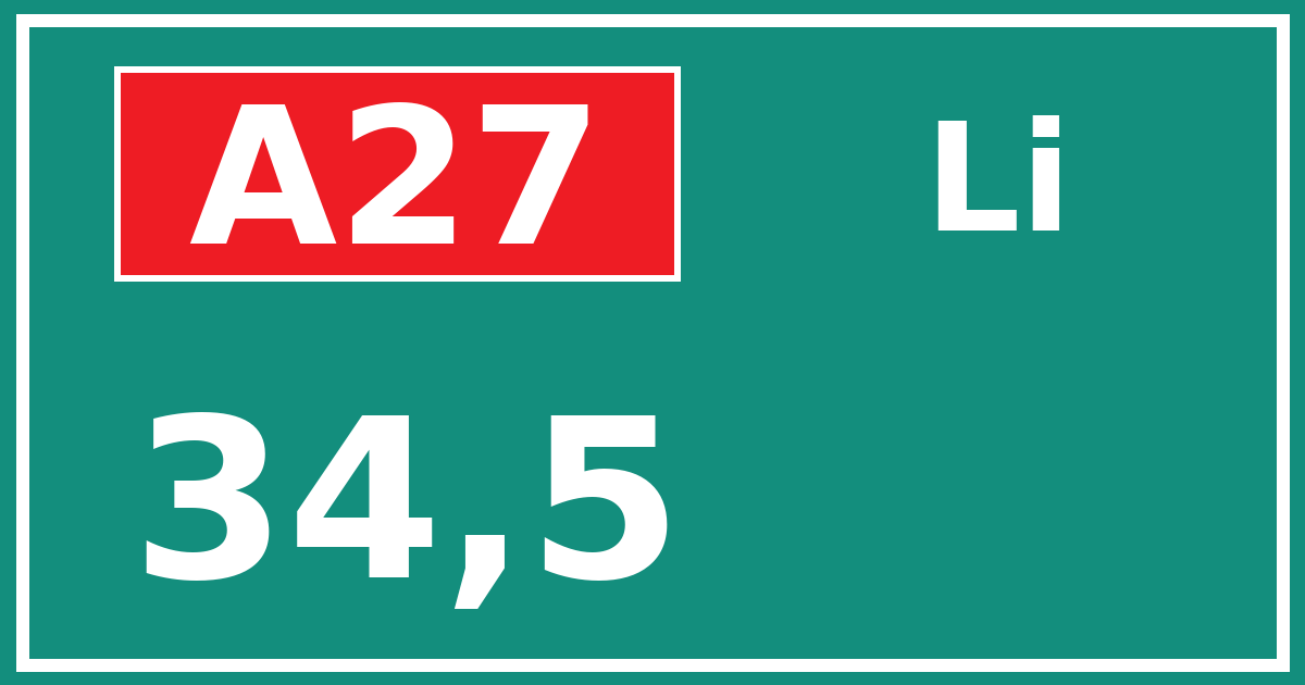 Hectometerbord A27 34,5 zijde Li