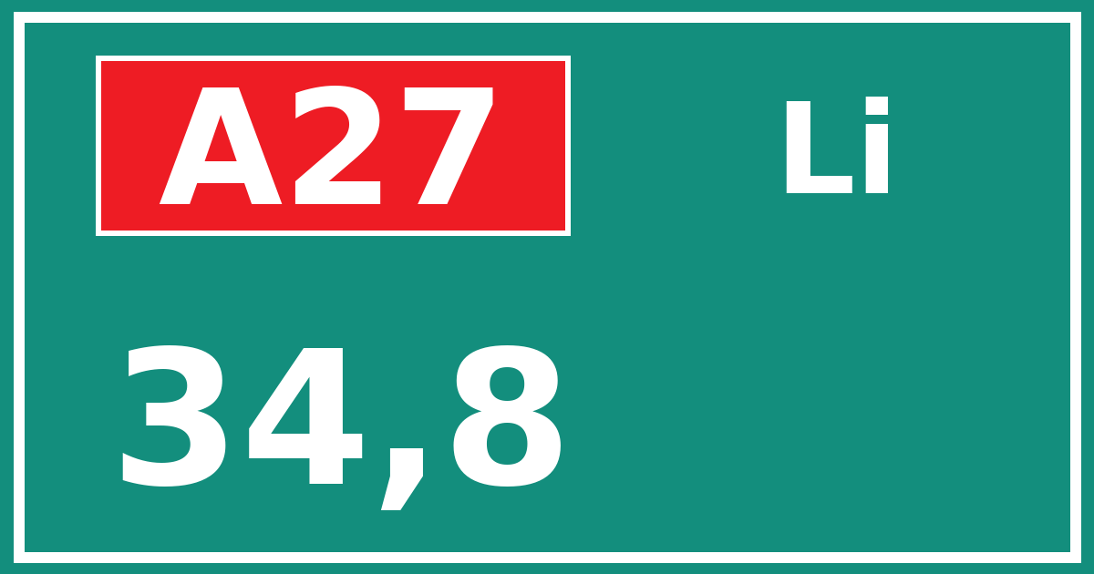 Hectometerbord A27 34,8 zijde Li