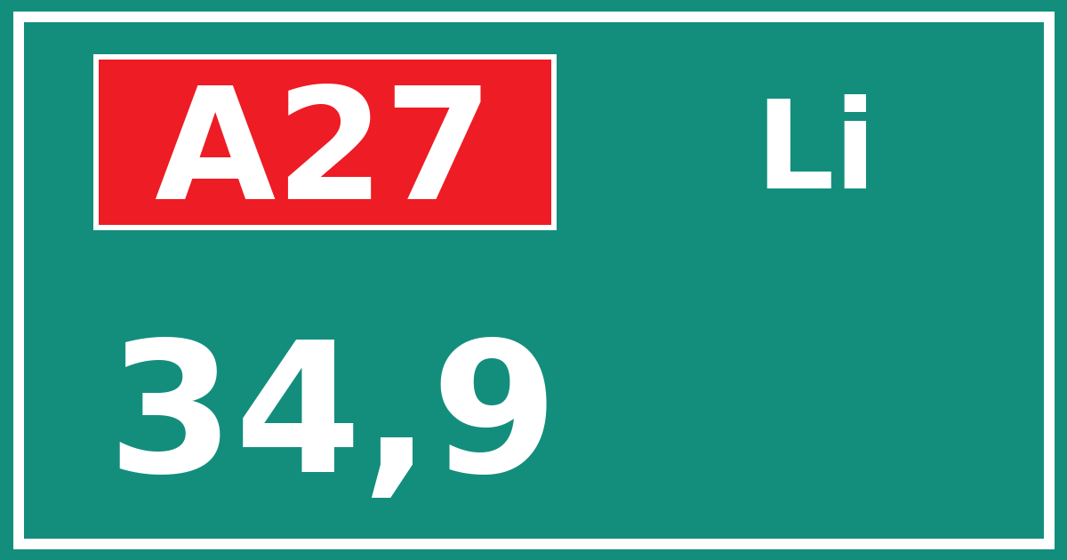 Hectometerbord A27 34,9 zijde Li