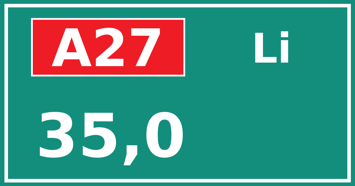 Hectometerbord A27 35,0 zijde Li