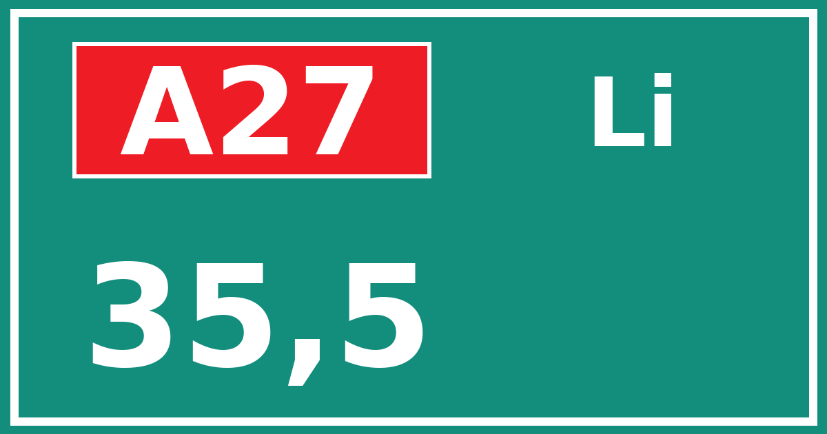Hectometerbord A27 35,5 zijde Li