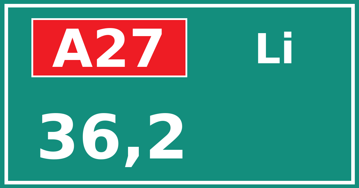 Hectometerbord A27 36,2 zijde Li