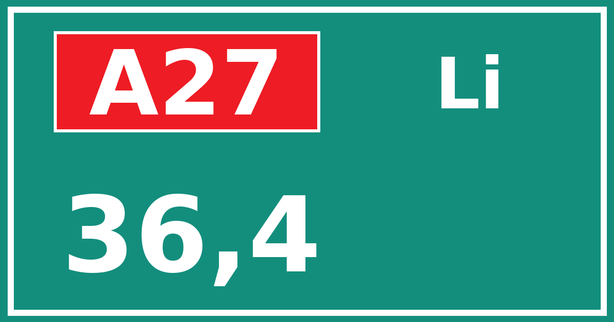 Hectometerbord A27 36,4 zijde Li