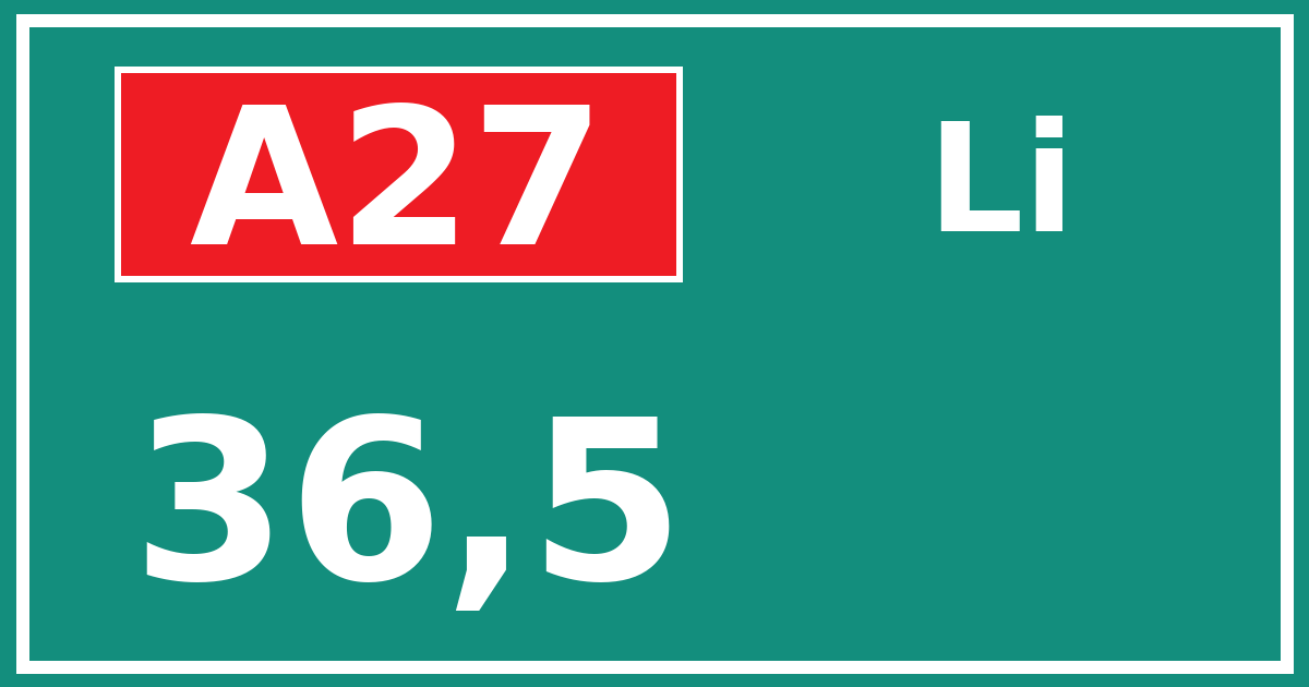 Hectometerbord A27 36,5 zijde Li